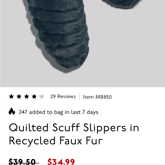 NWOT Madewell Quilted Scuff Slippers in Recycled Faux Fur / 7 / DEEP FOREST - Picture 4 of 6